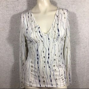 Emma James Top Ivory Blue and Metallic Chain Print Size PM